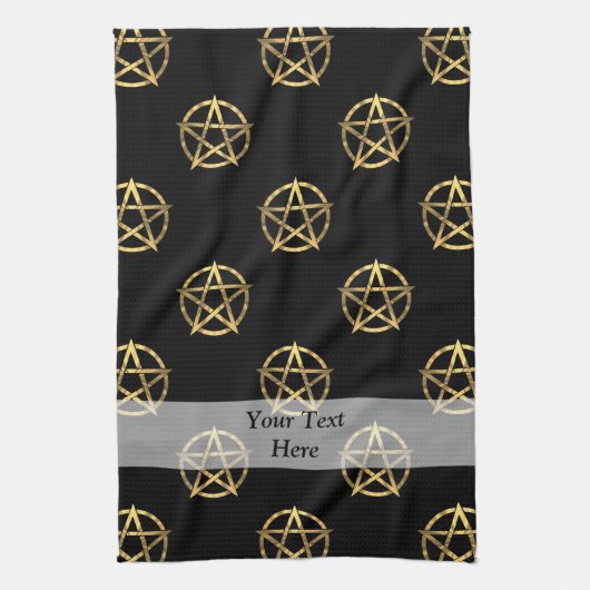 Zwart-gouden pentagram theedoek (Verticaal)