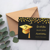Zwart gouden pet confetti Afstudeerfeest Save The Date