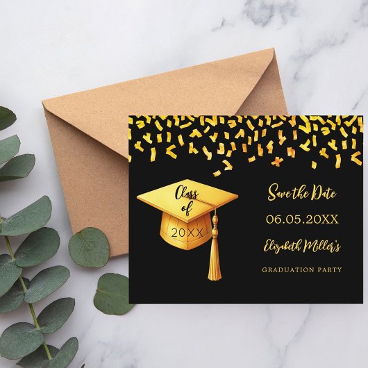 Zwart gouden pet Graduation Party Save the Date ka