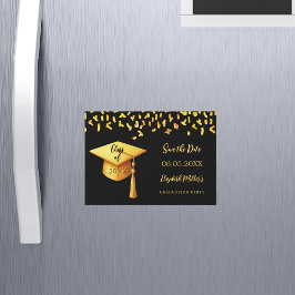 Zwart gouden pet Graduation Party Save the Date ka Magnetische Uitnodiging
