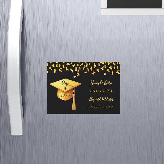Zwart gouden pet Graduation Party Save the Date ka Magnetische Uitnodiging