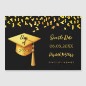 Zwart gouden pet Graduation Party Save the Date ka Magnetische Uitnodiging (Voorkant)