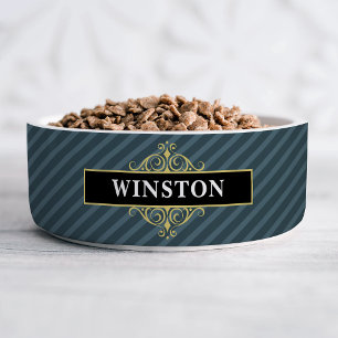 Zwart Gouden Pinstripe Gepersonaliseerd Voerbakje