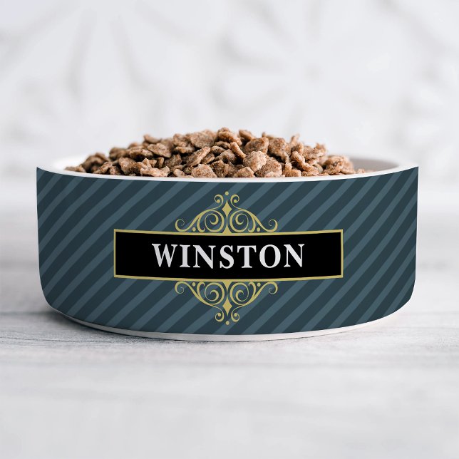 Zwart Gouden Pinstripe Gepersonaliseerd Voerbakje (Creator heeft geüpload)