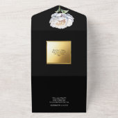 Zwart gouden pioen bloemen bloem bruiloft luxe all in one uitnodiging (Buitenkant)