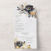 Zwart & Gouden Pioenrozen op Marmer All In One Uitnodiging (Binnen)