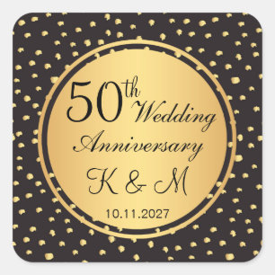 Zwart & gouden polka stippen 50e bruiloft Jubileum Vierkante Sticker