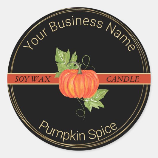 Zwart & Gouden Pompoen Spice Candle Productlabel Ronde Sticker (Voorkant)