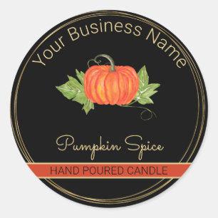 Zwart & Gouden Pompoen Spice Candle Productlabel Ronde Sticker