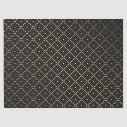 Zwart Gouden Quatrefoil Tissue Paper Tissuepapier (Voorkant)