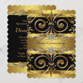 Zwart-gouden Quinceanera Kaart (Voorkant / Achterkant)