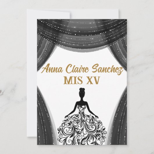 Zwart-gouden Quinceanera Kaart (Voorkant)