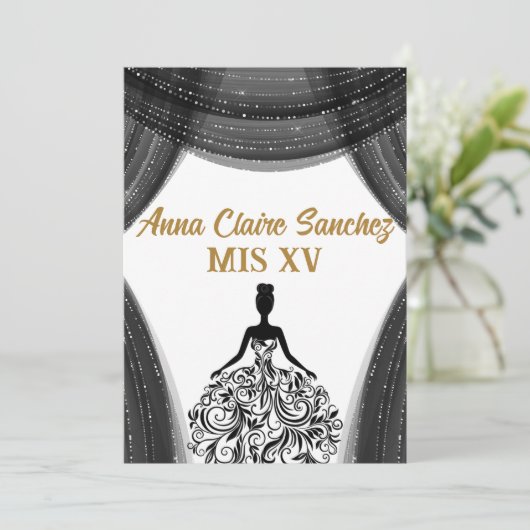 Zwart-gouden Quinceanera Kaart (Staand voorkant)