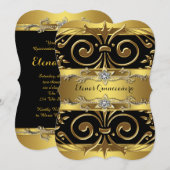 Zwart-gouden Quinceanera Kaart (Voorkant / Achterkant)