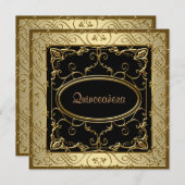 Zwart-gouden Quinceanera Kaart (Voorkant / Achterkant)