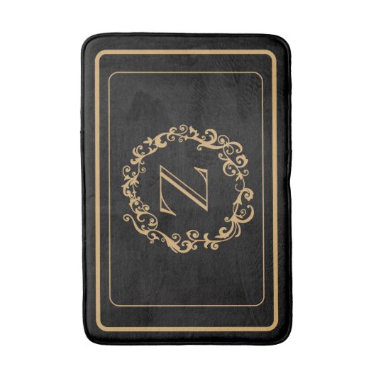Zwart gouden rand ontwerp monogram Letter Bath Mat (Voorkant Verticaal)