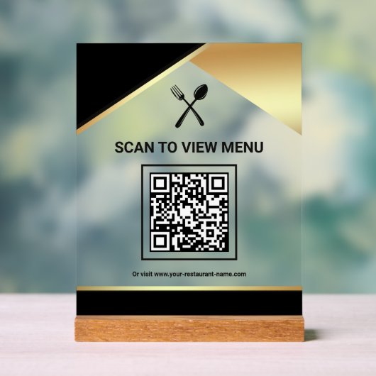 Zwart Gouden Restaurant Digitale QR-code Menu Acryl Bord (Neutraal)
