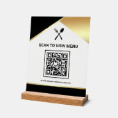 Zwart Gouden Restaurant Digitale QR-code Menu Acryl Bord (Hoek)
