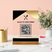 Zwart Gouden Restaurant Digitale QR-code Menu Acryl Bord (Huwelijk)