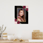 Zwart Gouden Rode Bloem Foto Herdenking Rouw Teken Poster (Keuken)