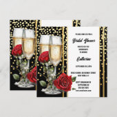 Zwart gouden roos mousserende wijn bruids feestdagenkaart (Voorkant / Achterkant)