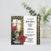 Zwart gouden roos mousserende wijn bruids feestdagenkaart (Staand voorkant)