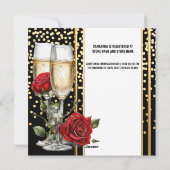 Zwart gouden roos mousserende wijn bruids feestdagenkaart (Achterkant)