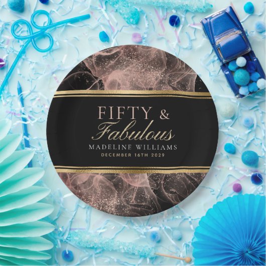 Zwart gouden Roos, zwart, vijftig en liefdesnaam Papieren Bordje (Feest)