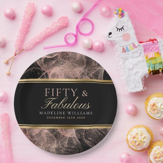 Zwart gouden Roos, zwart, vijftig en liefdesnaam Papieren Bordje (Feest)