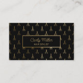 Zwart & Gouden Schaar Patroon Haar Stylist Salon Visitekaartje (Voorkant)