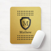 Zwart Gouden Schild Monogram Naam Sterpatroon Manl Muismat (Met muis)