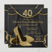 Zwart Gouden Schoen Fabulous 40ste Verjaardag Part Kaart (Voorkant / Achterkant)