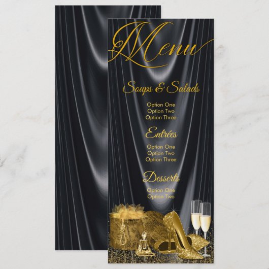 Zwart Gouden Schoen Vrouw Verjaardag Menu Programm Kaart (Voorkant / Achterkant)