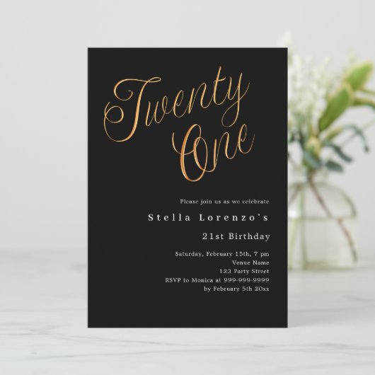 Zwart gouden script eenvoudige 21e verjaardag luxe kaart (Staand voorkant)