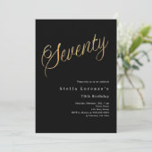 Zwart gouden script elegante 70e verjaardag kaart (Staand voorkant)