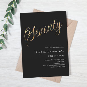 Zwart gouden script elegante 70e verjaardag luxe kaart