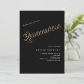 Zwart gouden script elegante Quinceanera Kaart (Staand voorkant)
