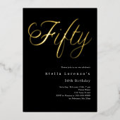Zwart gouden script luxe 50e verjaardag folie uitnodiging (Voorkant)
