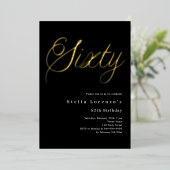 Zwart gouden script luxe 60e verjaardag folie uitnodiging (Staand Voorkant)