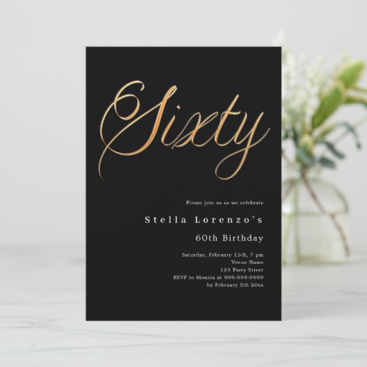 Zwart gouden script luxe 60e verjaardag kaart (Staand voorkant)