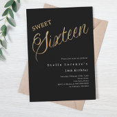 Zwart gouden script luxe Sweet 16 Kaart