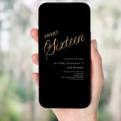 Zwart gouden script luxe Sweet 16 Kaart