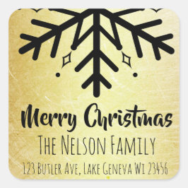 Zwart-gouden sneeuwvlok, persoonlijk kerstfeest vierkante sticker