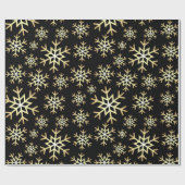 Zwart gouden sneeuwvlokpatroon cadeaupapier (Vlak)