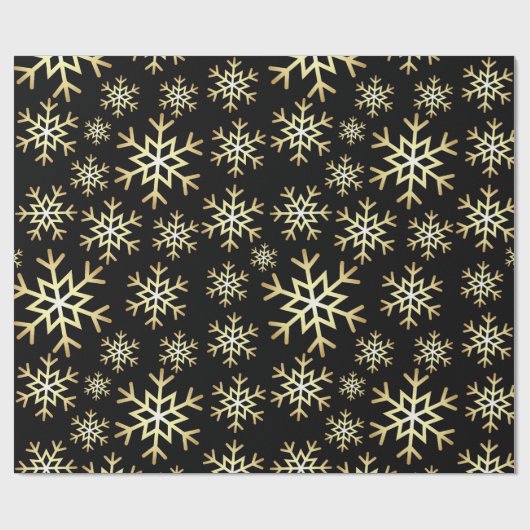 Zwart gouden sneeuwvlokpatroon cadeaupapier (Vlak)
