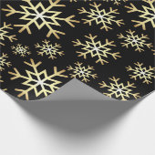 Zwart gouden sneeuwvlokpatroon cadeaupapier (Hoek)