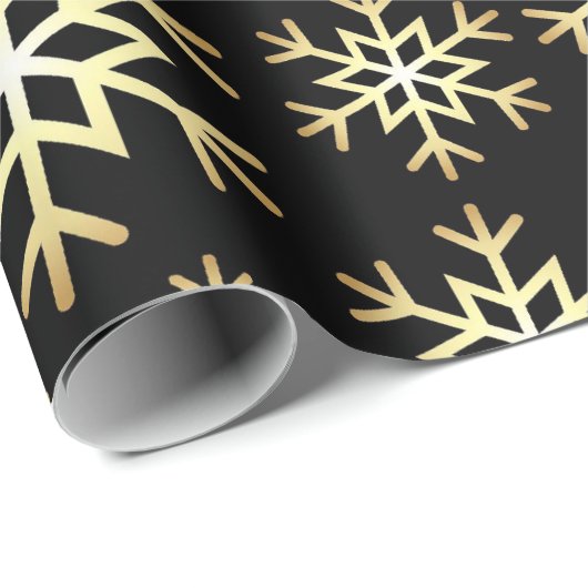 Zwart gouden sneeuwvlokpatroon cadeaupapier (Rol Hoek)