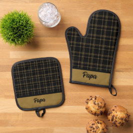 Zwart-gouden spelden ovenwant & pannenlap set