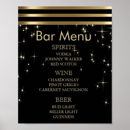 Zwart-gouden Starlights met bars - Bar Menu Poster (Voorkant)