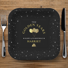 Zwart & Gouden Ster Gouden Jaren 65e Verjaardag Papieren Bordje